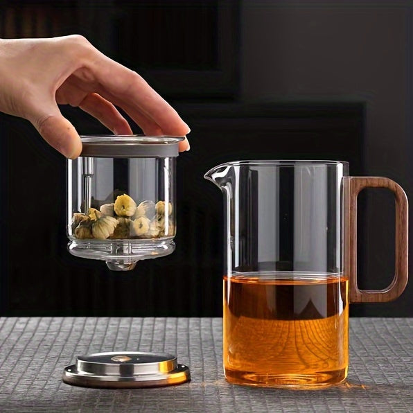 Bonston- Heat-resistant glass teapot, magnetic switch, Solid wood cup lid, glass filter, 16.9oz