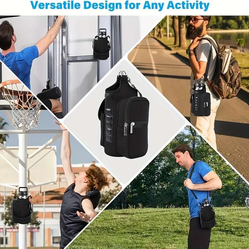 1pc Neoprene Multifunctional Fitness Bag with Magnetic Water Bottle Holder, Adjustable Strap & Phone Pocket, Unisex, Ideal for Workouts & Outdoor Activities, Small Gym Pouch - Perfect for Valentine'S Day, Easter, Independence