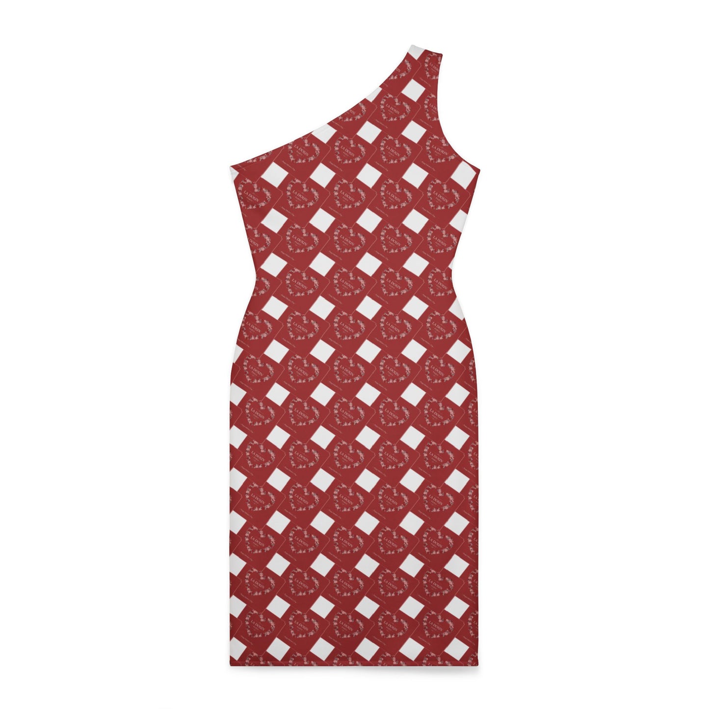 Chic Shoulder Dress with Bold Geometric Pattern