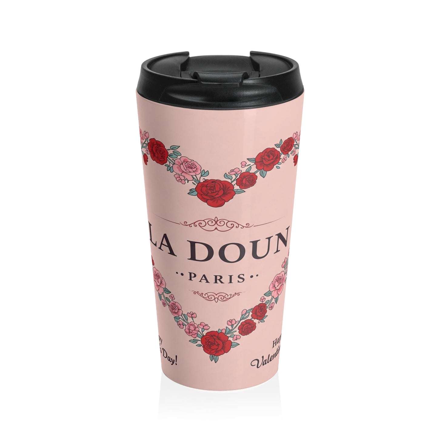 Valentine's Day Floral Stainless Steel Travel Mug - Perfect Gift for Her