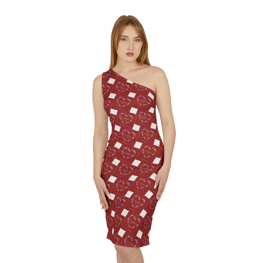 Chic Shoulder Dress with Bold Geometric Pattern