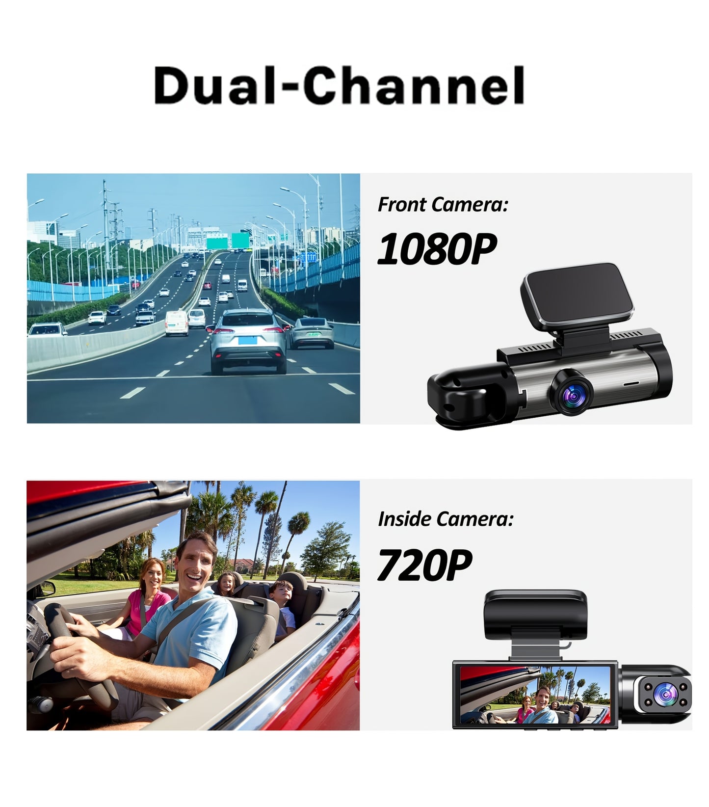 Dash Cam for Cars, Dual Camera Front 1080P and Inside 720P, with IR Night Vision, Loop Recording and 8.03 cm IPS Screen, Dual Lens Car Dashboard Video Cam (without SD Card)