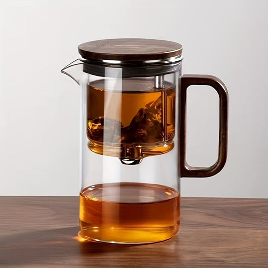 Bonston- Heat-resistant glass teapot, magnetic switch, Solid wood cup lid, glass filter, 16.9oz