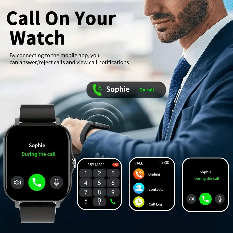 This watch is fully featured, stopwatch, alarm clock, calendar, music player, message receiving, wireless calling, sports mode, sedentary reminder weather forecast, calculator - USB charging, rechargeable lithium polymer batt