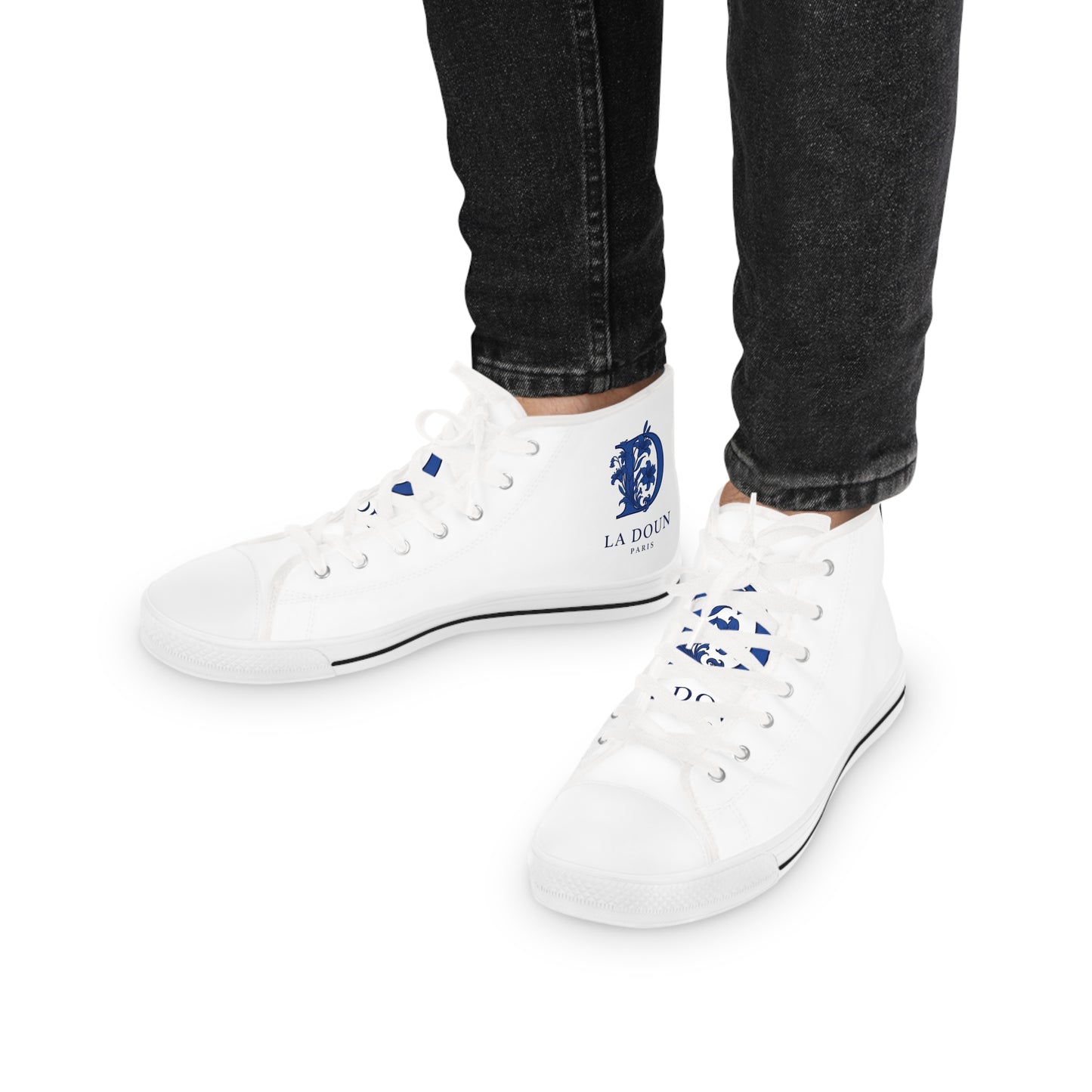 Men's High Top Sneakers - Casual Street Style with Blue Graphic Design