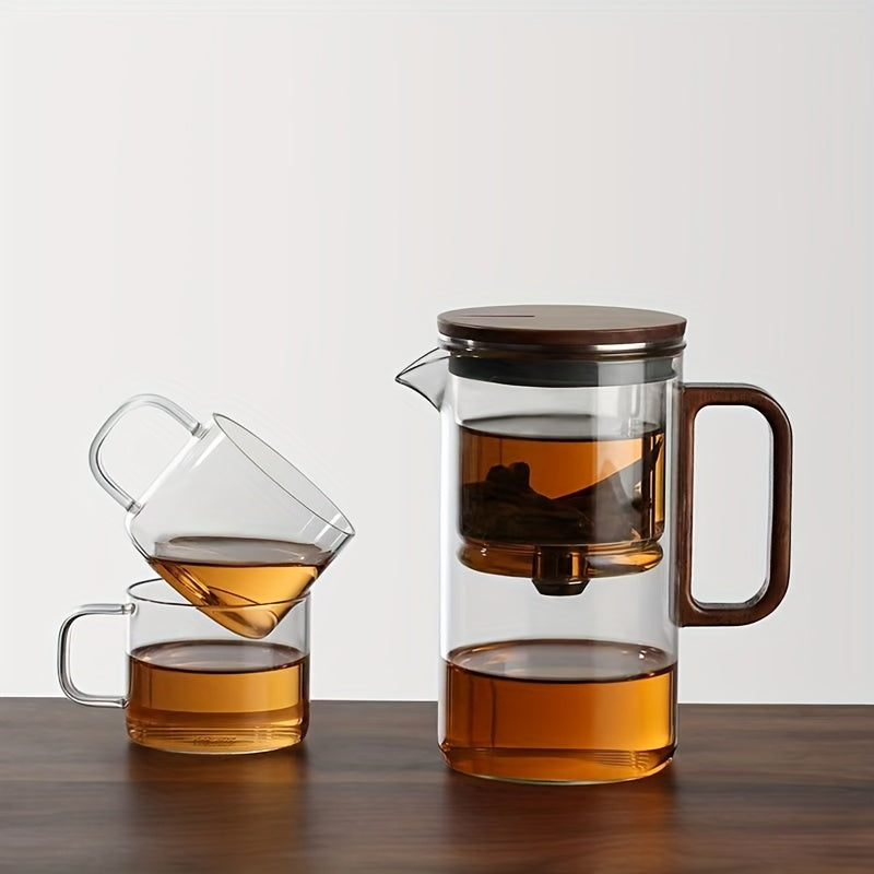 Bonston- Heat-resistant glass teapot, magnetic switch, Solid wood cup lid, glass filter, 16.9oz