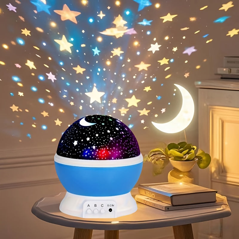 Starry Sky Night Light Projector with Moon & Stars - USB-Powered 360° Rotatable Lamp with 9 Color Modes, Perfect Gift for Teens and Adults, Blue Plastic Material