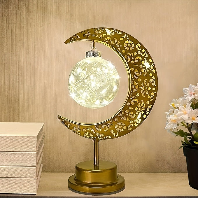 Ramadan Moon Star Iron Table Lamp - Battery-Operated Night Light for Festival and Bedroom Decor, Retro Style, Suitable for Ramadan and Valentine's Day