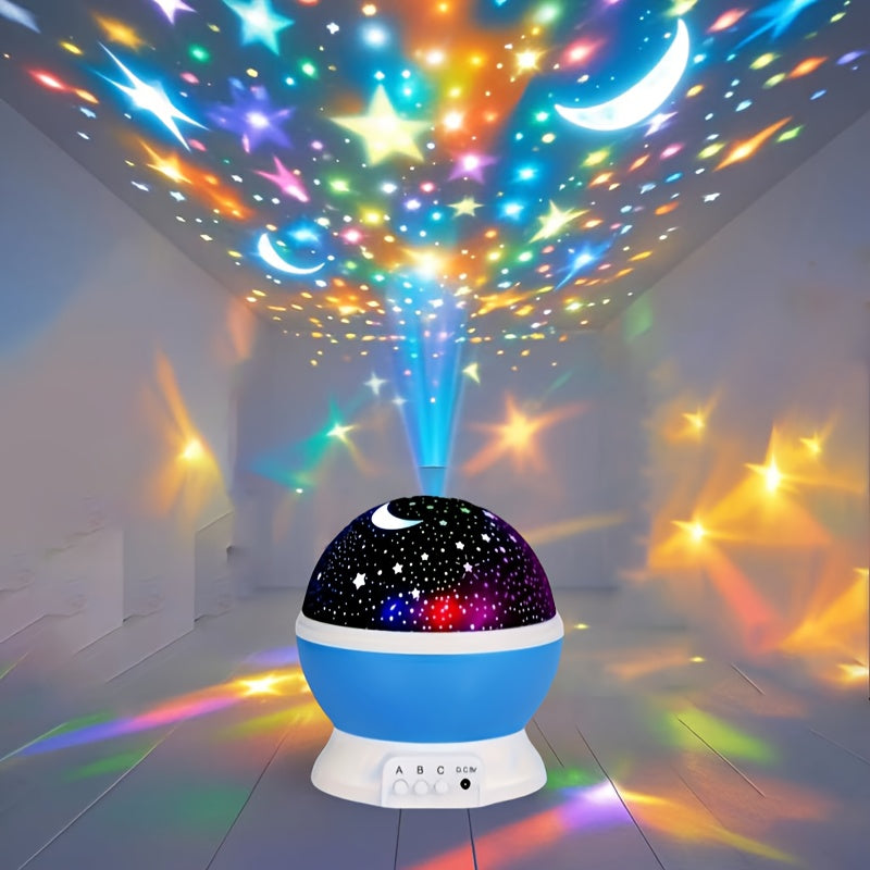 Starry Sky Night Light Projector with Moon & Stars - USB-Powered 360° Rotatable Lamp with 9 Color Modes, Perfect Gift for Teens and Adults, Blue Plastic Material