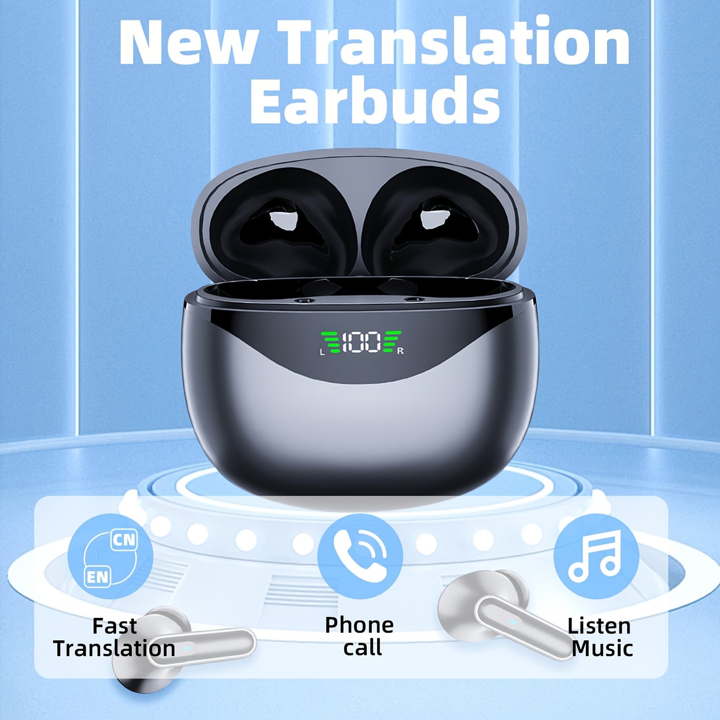 Real-Time Translation Earbuds by LIFEBEE, Wireless Translator Device for Travel & Business, Ideal Gift with APP for iOS & Android