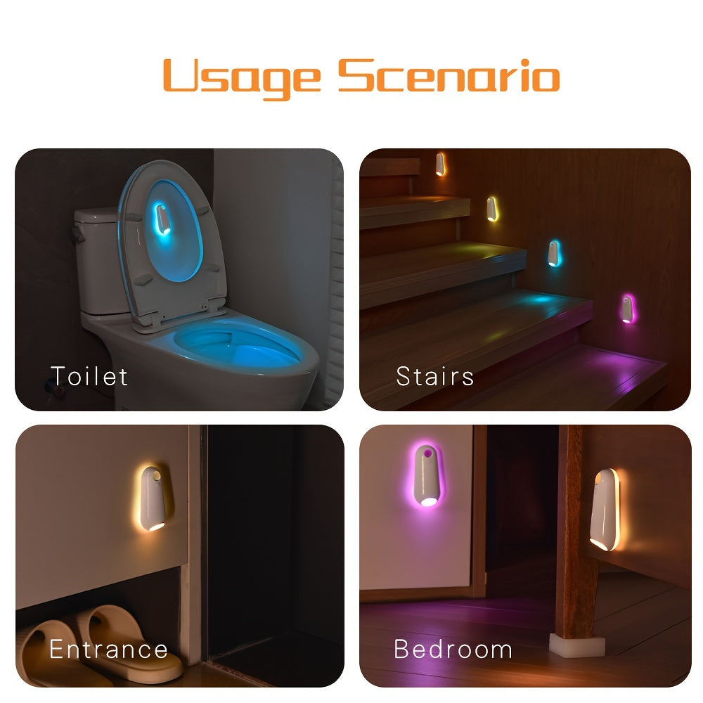 Shenzhi Tech Smart Motion Sensor LED Lamp, 1pc/2pcs USB Rechargeable RGB Toilet Night Lights for Home Bathroom