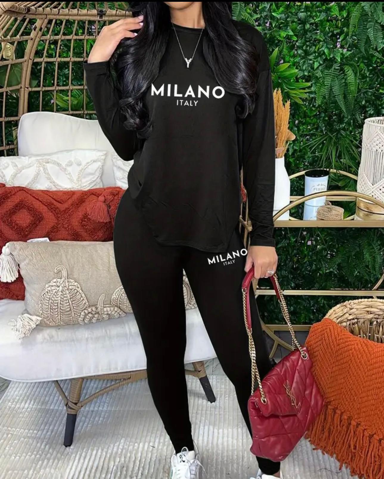 Women'S Long Sleeve Round Neck T-Shirt and Leggings Milan Italy