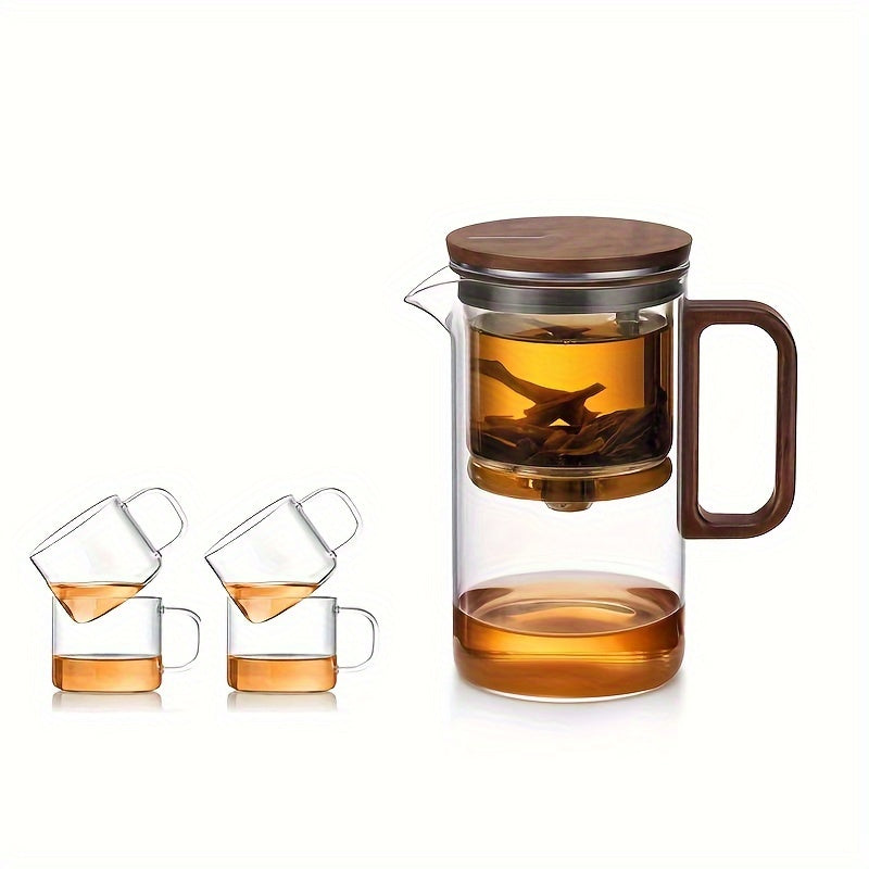 Bonston- Heat-resistant glass teapot, magnetic switch, Solid wood cup lid, glass filter, 16.9oz