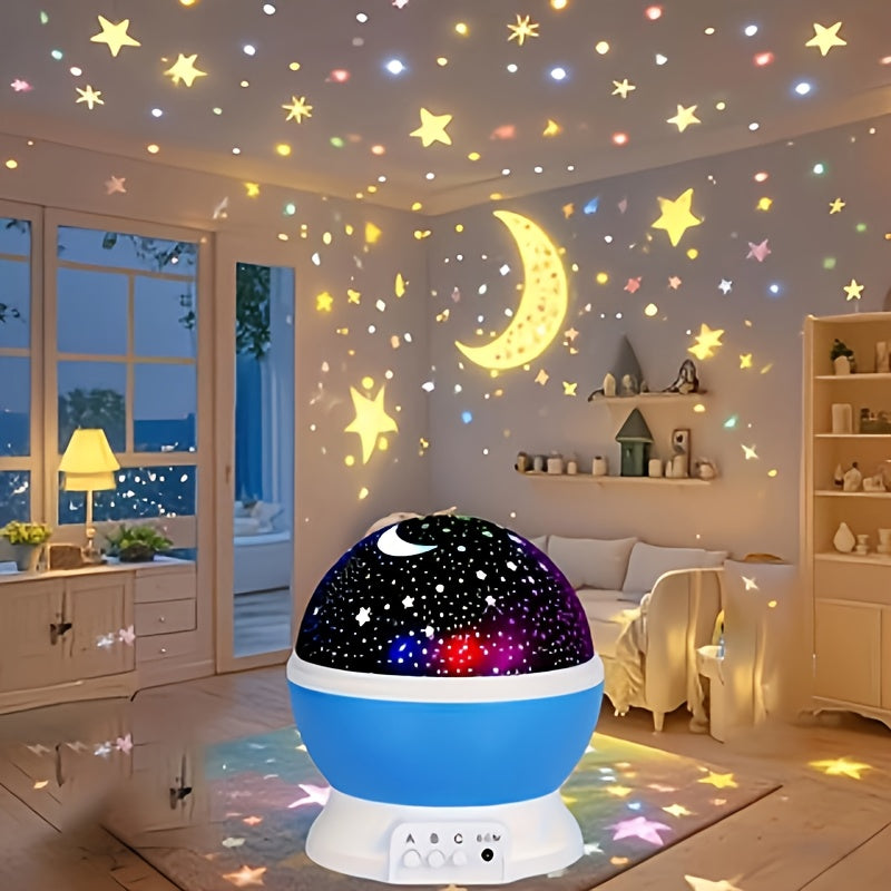 Starry Sky Night Light Projector with Moon & Stars - USB-Powered 360° Rotatable Lamp with 9 Color Modes, Perfect Gift for Teens and Adults, Blue Plastic Material