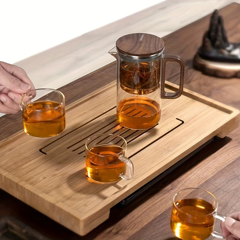 Bonston- Heat-resistant glass teapot, magnetic switch, Solid wood cup lid, glass filter, 16.9oz