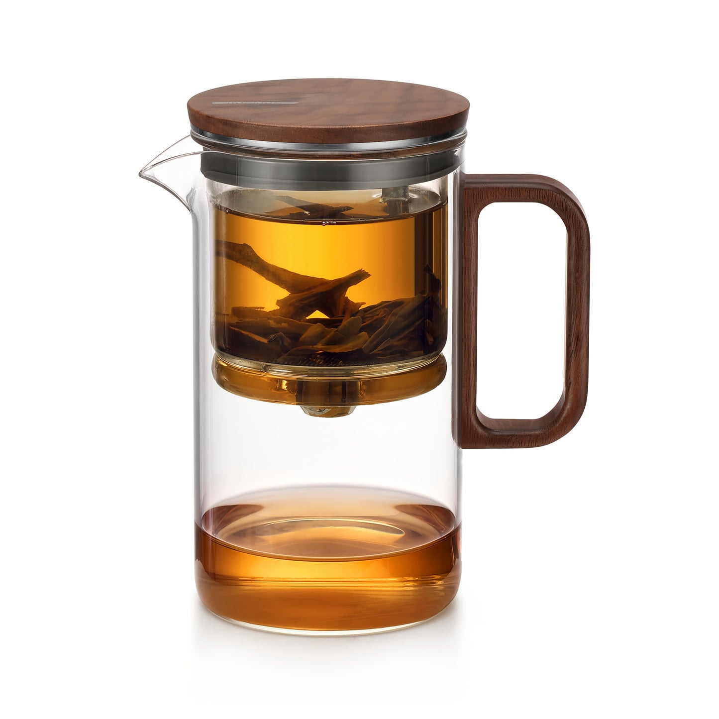 Bonston- Heat-resistant glass teapot, magnetic switch, Solid wood cup lid, glass filter, 16.9oz