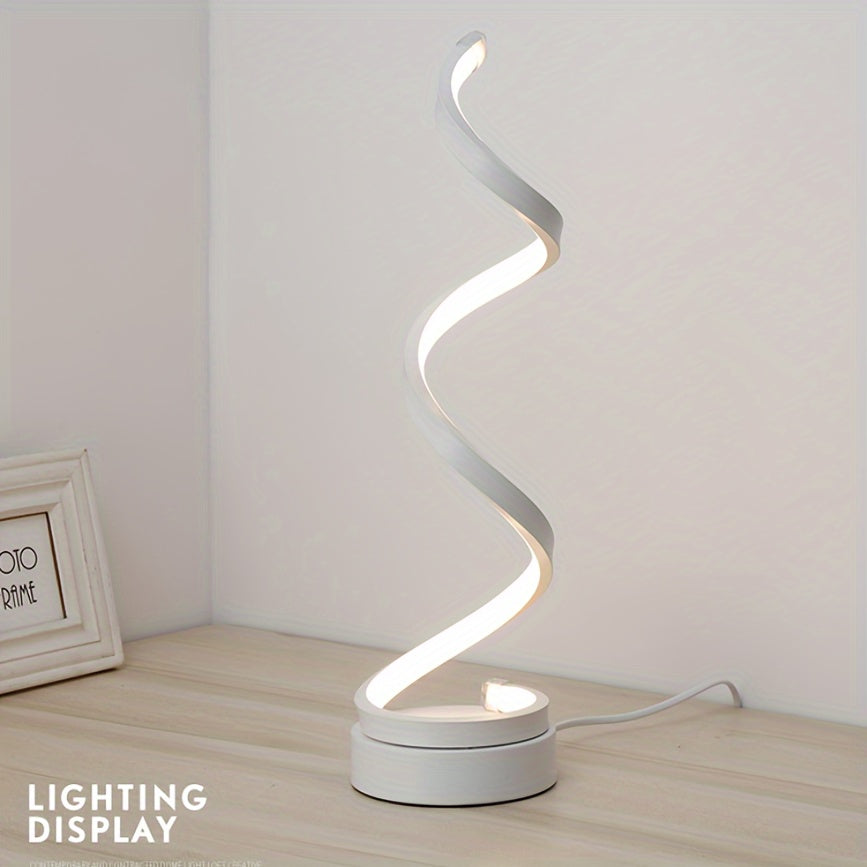 Spiral LED Table Lamp, Dimmable Gooseneck Metal Desk Light with Push Button Control, USB Powered, Adjustable Lighting, Polished Finish, for Office, Bedroom, Living Room - Gift Idea