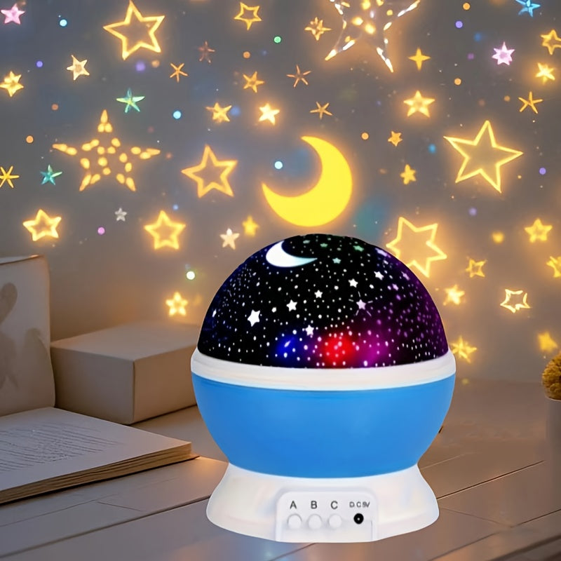 Starry Sky Night Light Projector with Moon & Stars - USB-Powered 360° Rotatable Lamp with 9 Color Modes, Perfect Gift for Teens and Adults, Blue Plastic Material