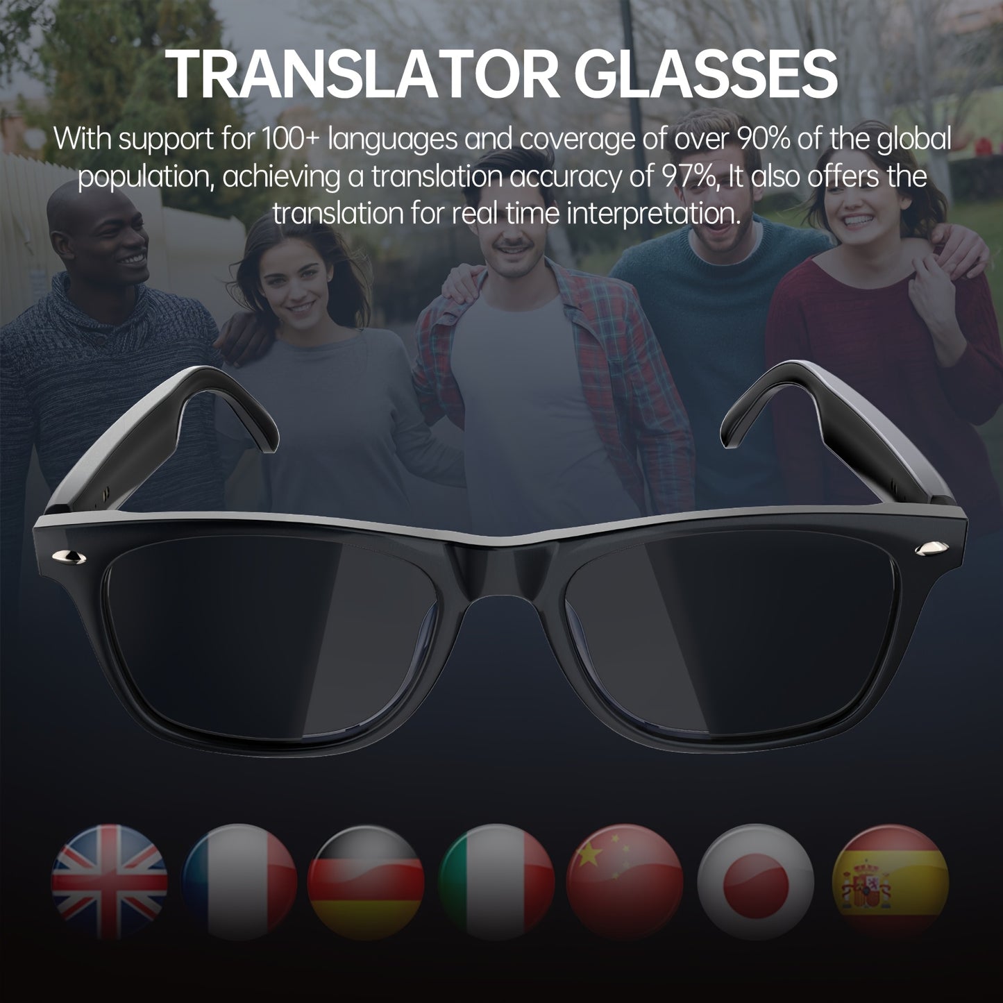 LIFEBEE 2025 New Translator Smart Wireless Glasses, Multifunctional Glasses That Support Translation in Over 100 Languages, Featuring Wireless Calling, Music Playback, And Real-Time Video Voice Translation for Both Men And Wo