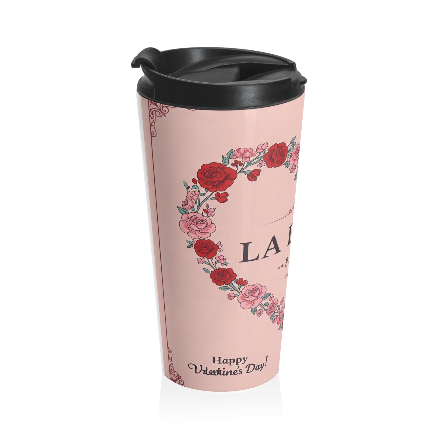 Valentine's Day Floral Stainless Steel Travel Mug - Perfect Gift for Her