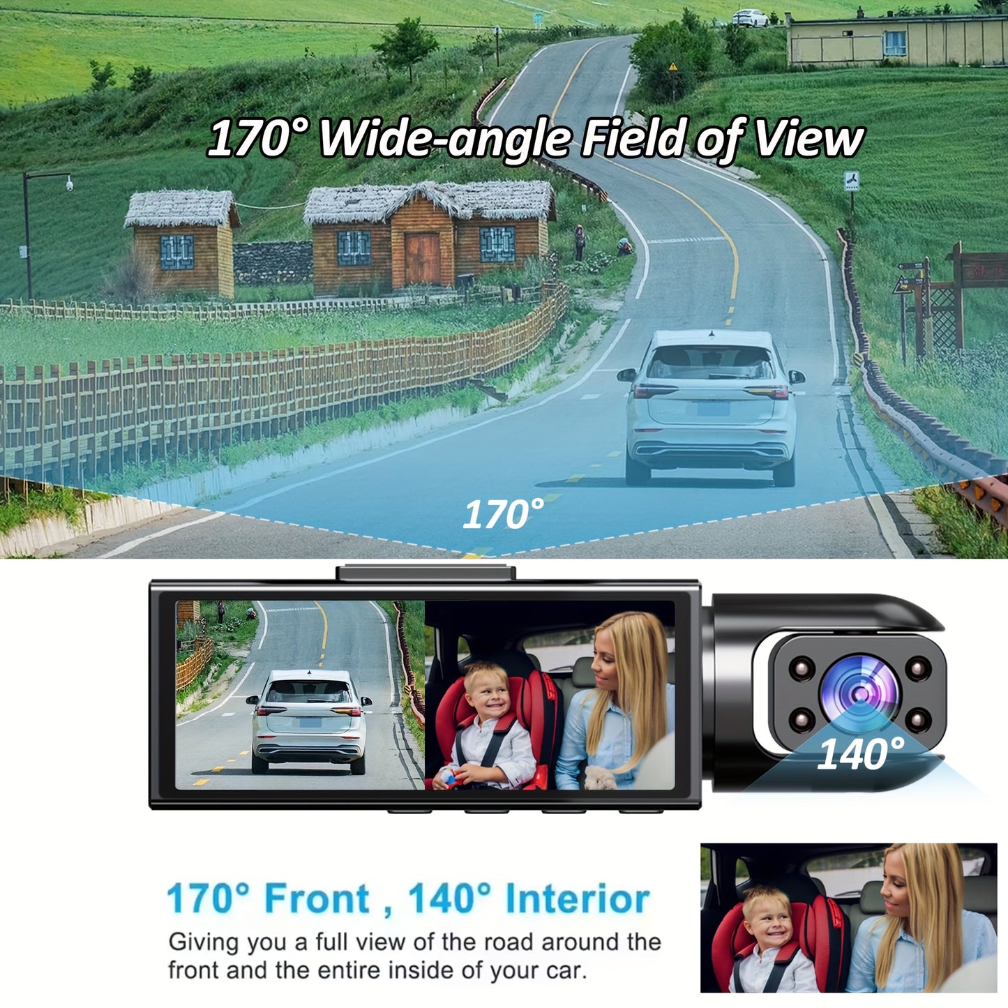 Dash Cam for Cars, Dual Camera Front 1080P and Inside 720P, with IR Night Vision, Loop Recording and 8.03 cm IPS Screen, Dual Lens Car Dashboard Video Cam (without SD Card)