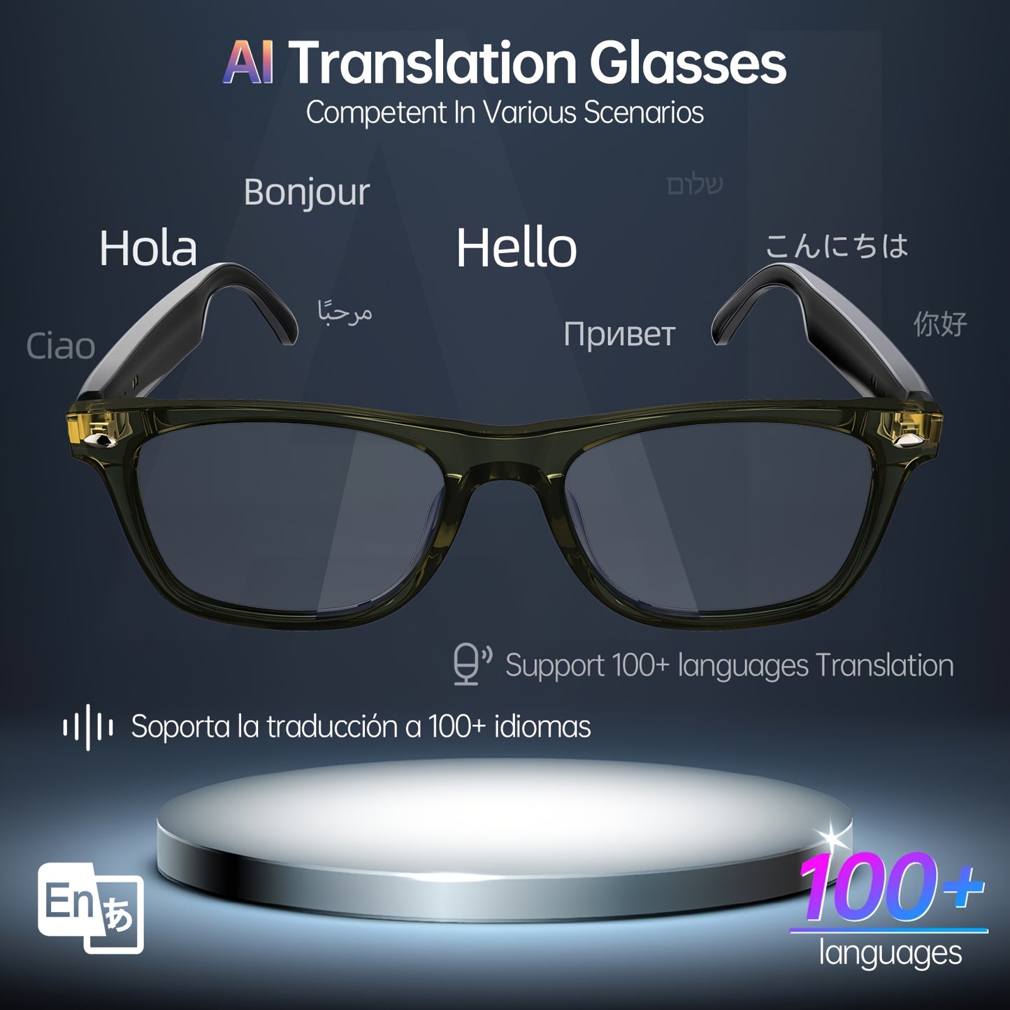 LIFEBEE 2025 New Translator Smart Wireless Glasses, Multifunctional Glasses That Support Translation in Over 100 Languages, Featuring Wireless Calling, Music Playback, And Real-Time Video Voice Translation for Both Men And Wo