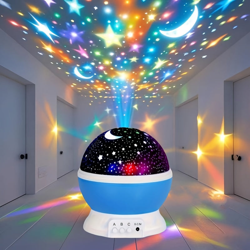 Starry Sky Night Light Projector with Moon & Stars - USB-Powered 360° Rotatable Lamp with 9 Color Modes, Perfect Gift for Teens and Adults, Blue Plastic Material