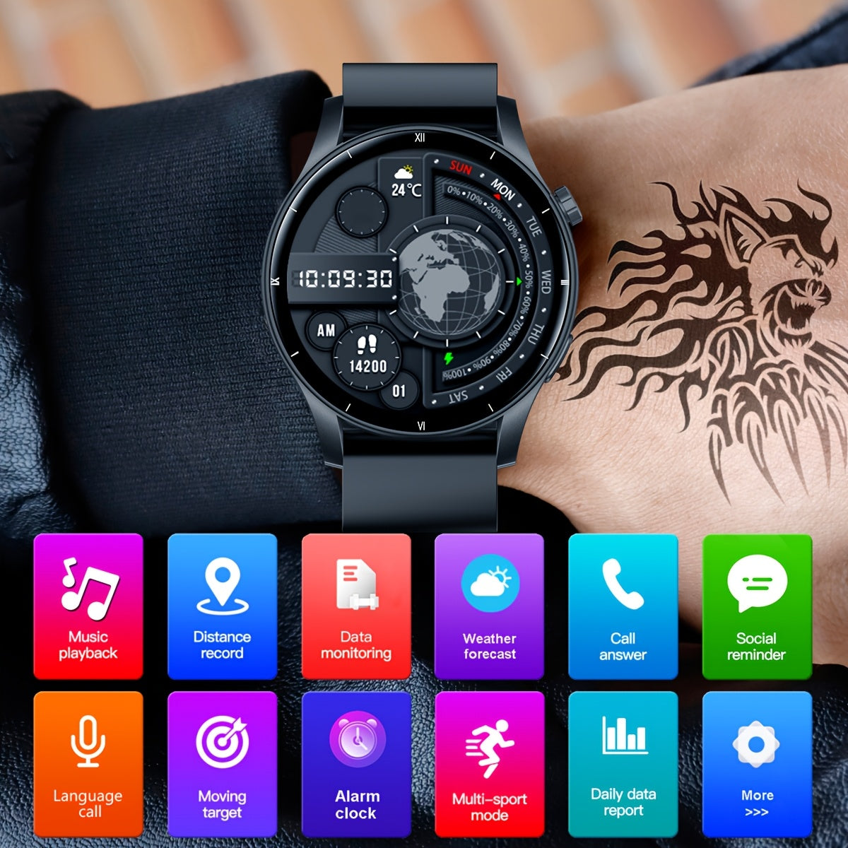 Coiusor Smartwatch for Men -, Touch Screen, Wireless Connectivity, 300mAh Rechargeable Battery, USB Charging, Silicone Band