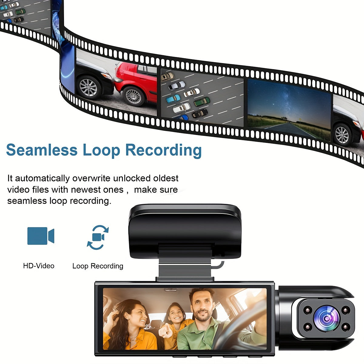 Dash Cam for Cars, Dual Camera Front 1080P and Inside 720P, with IR Night Vision, Loop Recording and 8.03 cm IPS Screen, Dual Lens Car Dashboard Video Cam (without SD Card)