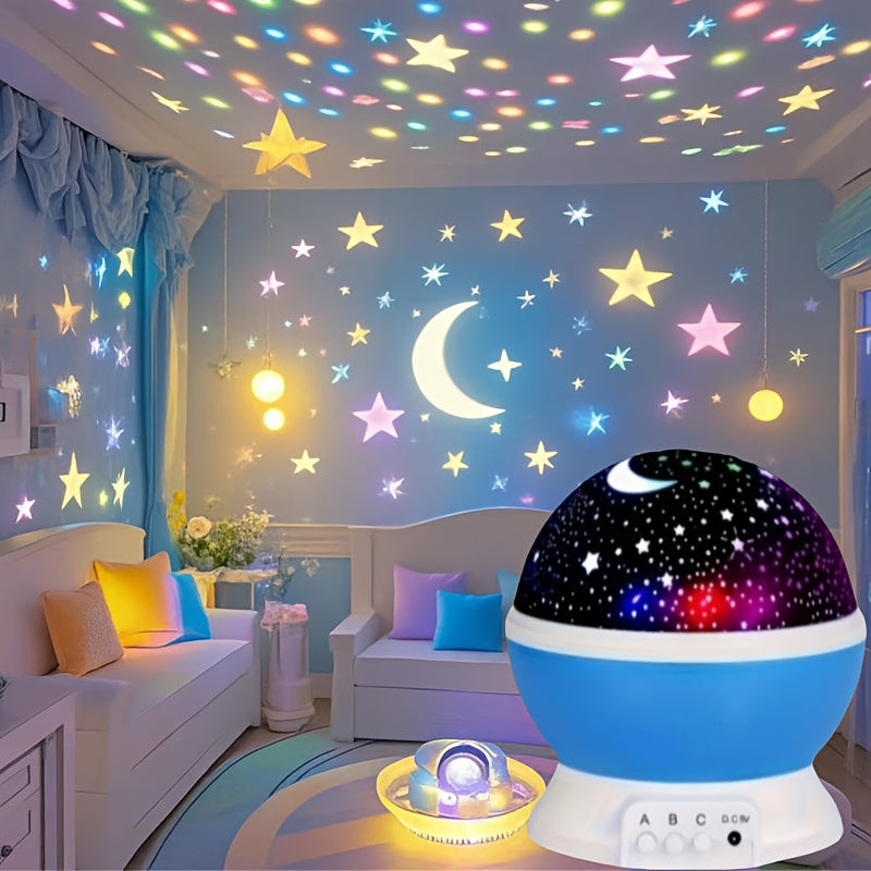 Starry Sky Night Light Projector with Moon & Stars - USB-Powered 360° Rotatable Lamp with 9 Color Modes, Perfect Gift for Teens and Adults, Blue Plastic Material