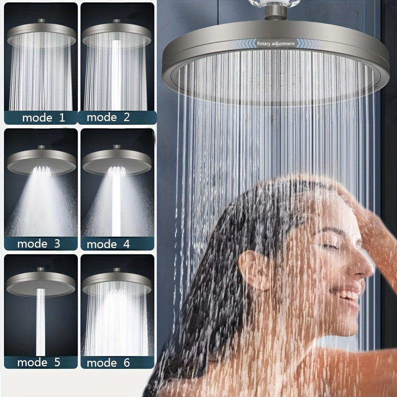 1pc Adjustable High Pressure Shower Head, Top Spray 6-speed Large Sprinkler, Pressurized Single Headheld Shower Head, Rain Sprinkler, Bathroom Accessoris