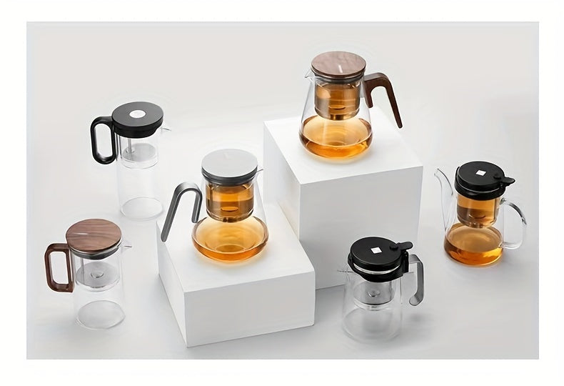 Bonston- Heat-resistant glass teapot, magnetic switch, Solid wood cup lid, glass filter, 16.9oz