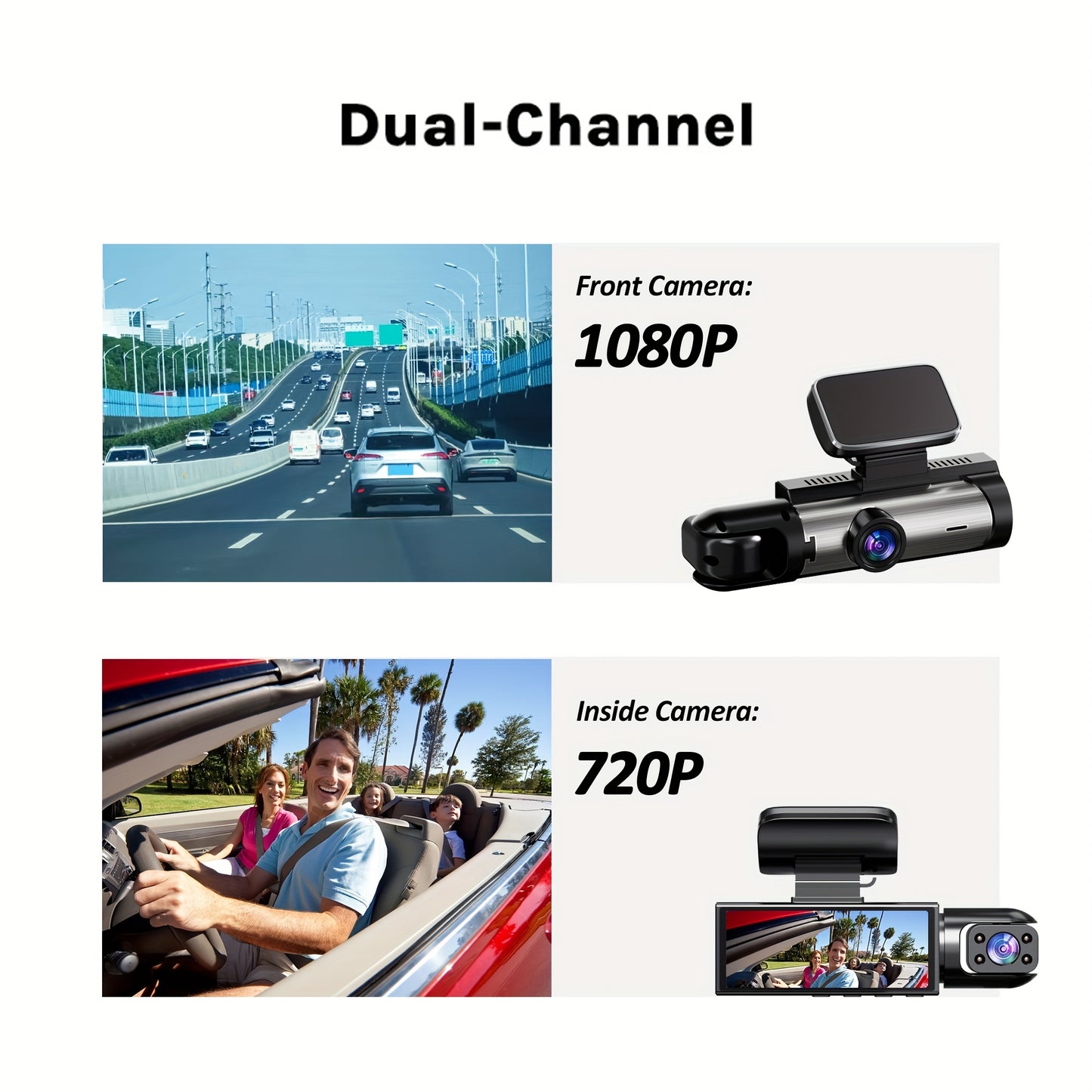 Dash Cam for Cars, Dual Camera Front 1080P and Inside 720P, with IR Night Vision, Loop Recording and 8.03 cm IPS Screen, Dual Lens Car Dashboard Video Cam (without SD Card)