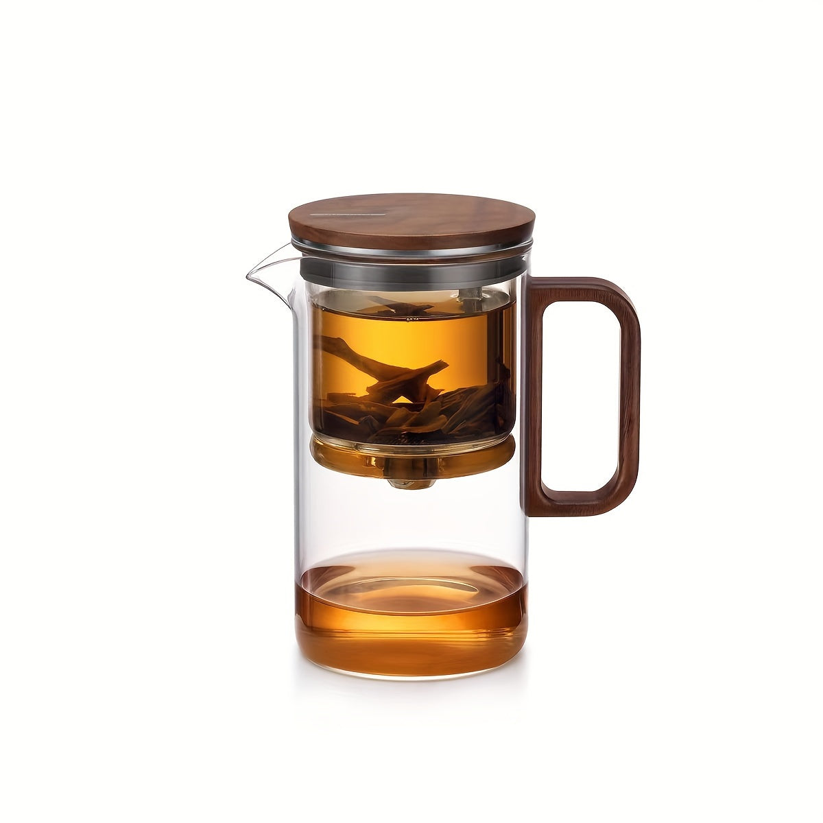 Bonston- Heat-resistant glass teapot, magnetic switch, Solid wood cup lid, glass filter, 16.9oz