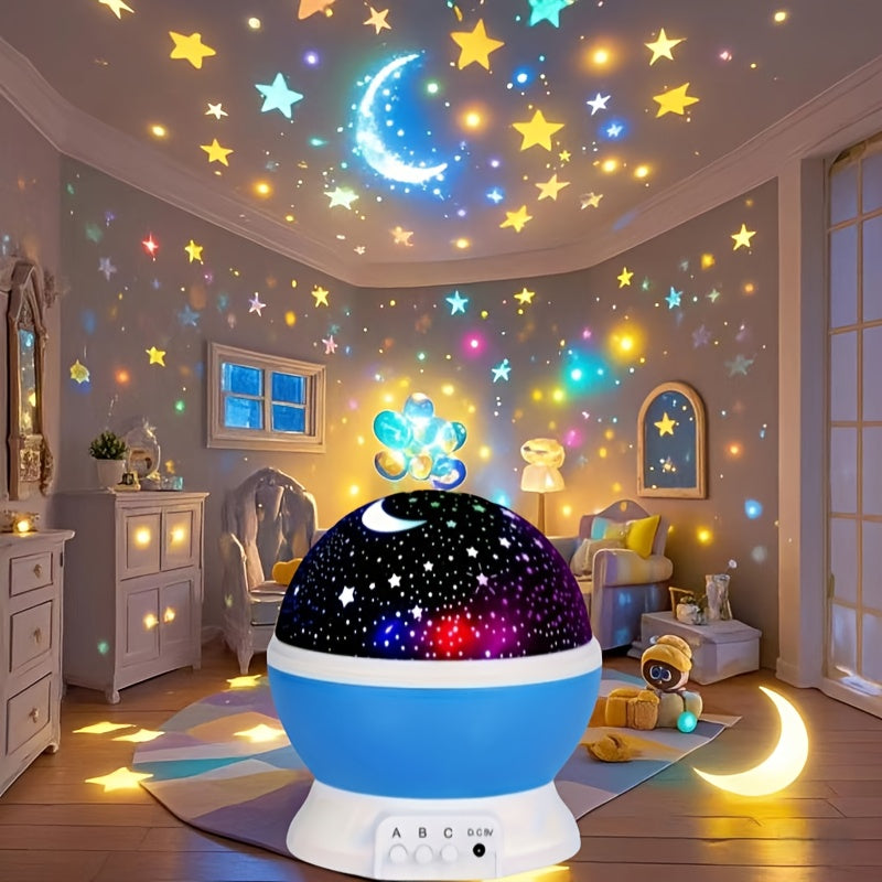 Starry Sky Night Light Projector with Moon & Stars - USB-Powered 360° Rotatable Lamp with 9 Color Modes, Perfect Gift for Teens and Adults, Blue Plastic Material