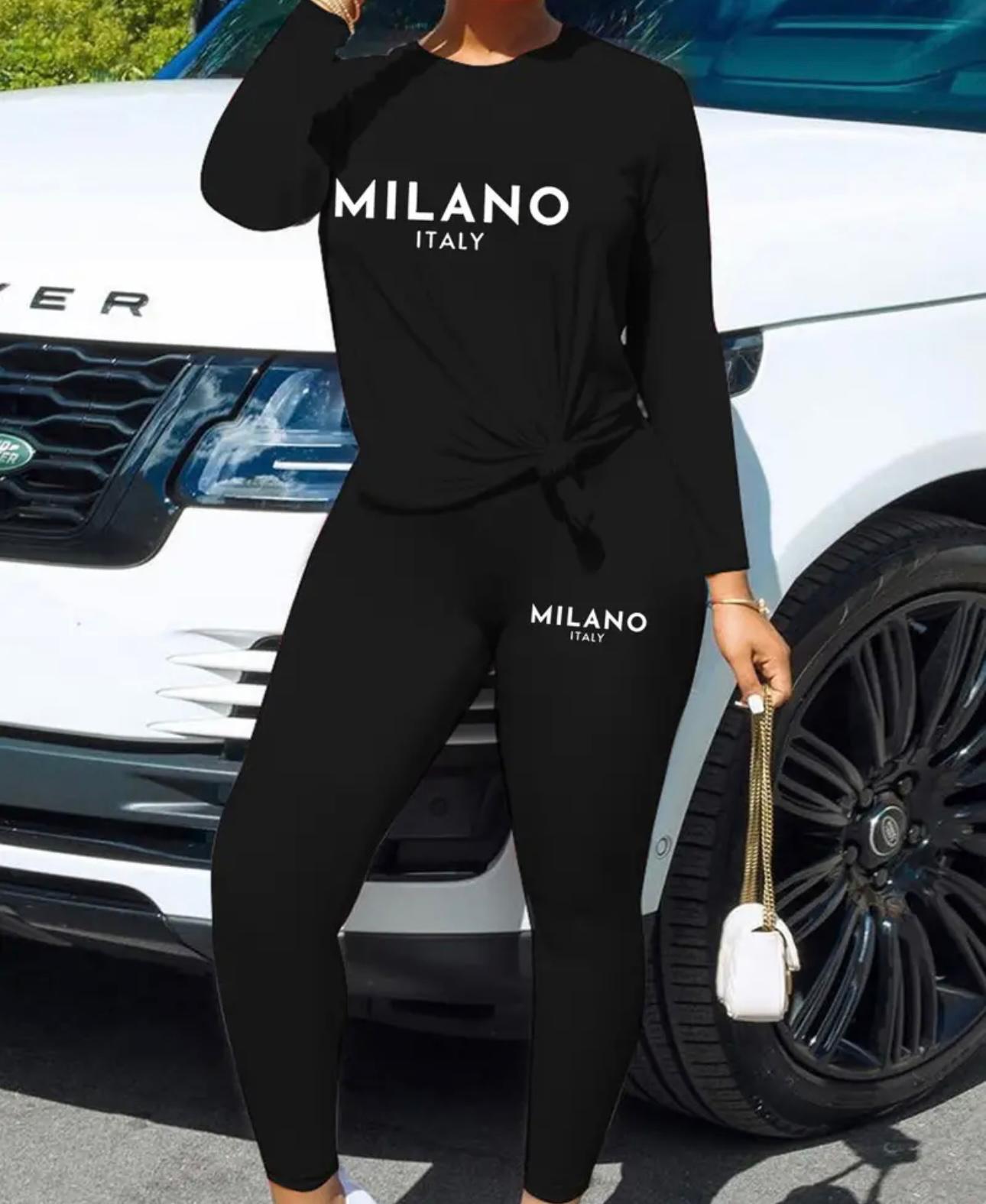 Women'S Long Sleeve Round Neck T-Shirt and Leggings Milan Italy