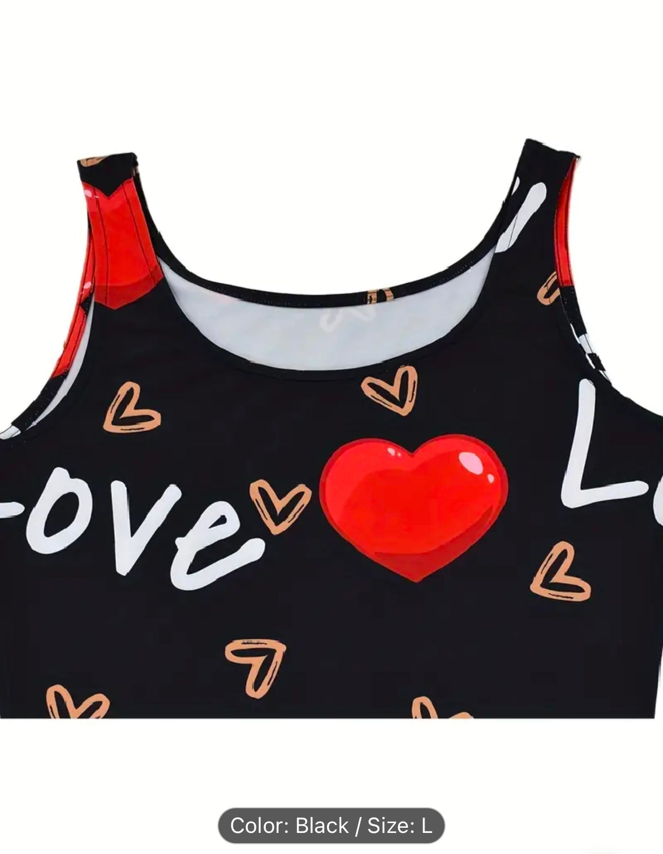 Heart & Letter Print Tank Dress, Casual