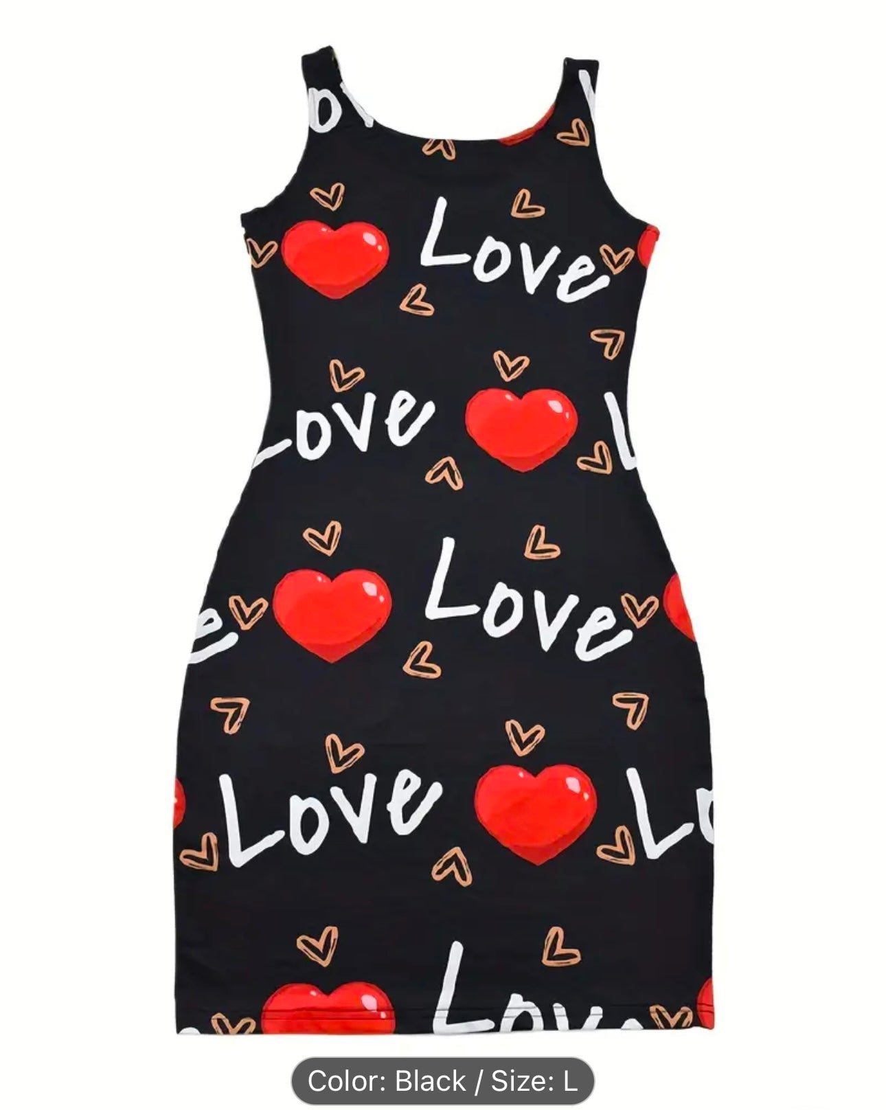 Heart & Letter Print Tank Dress, Casual