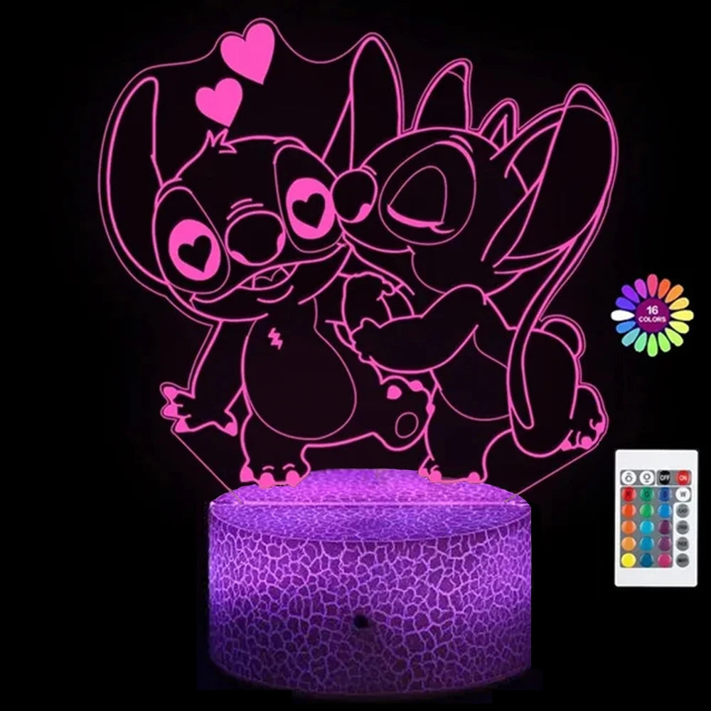 3D Night Light Stitch cartoon with Remote Control and Smart Touch Room Decor Lamp Birthday Valentine's Day Christmas Gifts