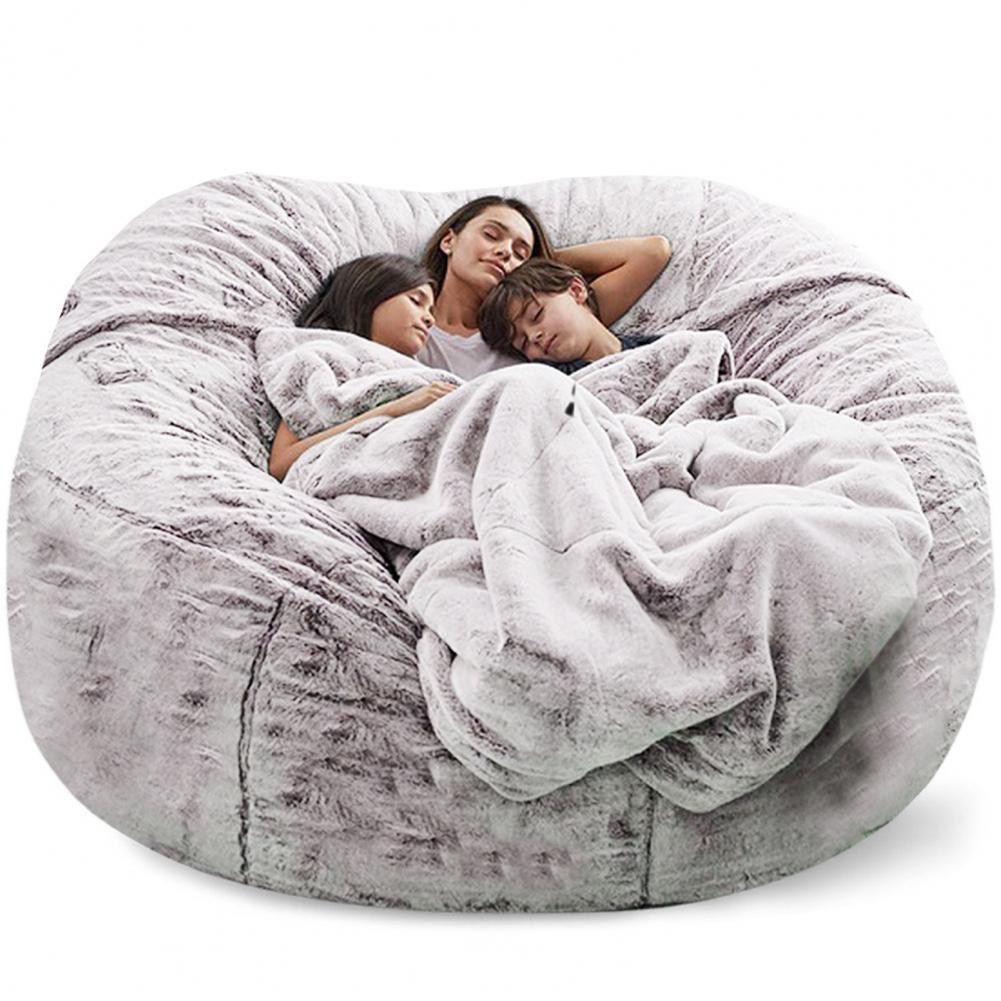 150CM extra large Bean Bag Chair with Furry Fur Cover Machine Washable Big Size Sofa and Giant Lounger Furniture