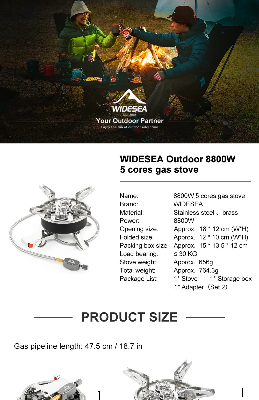 Widesea Camping Tourist Burner 8800W Gas Stove Cookware Portable Furnace Picnic Barbecue Tourism Supplies Outdoor Recreation