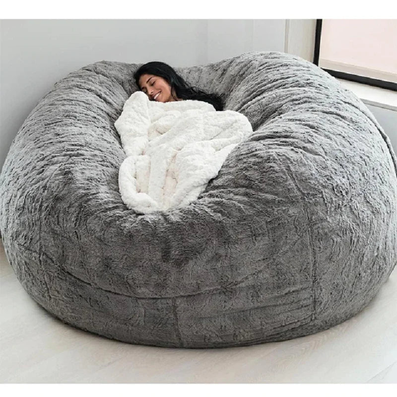 150CM extra large Bean Bag Chair with Furry Fur Cover Machine Washable Big Size Sofa and Giant Lounger Furniture