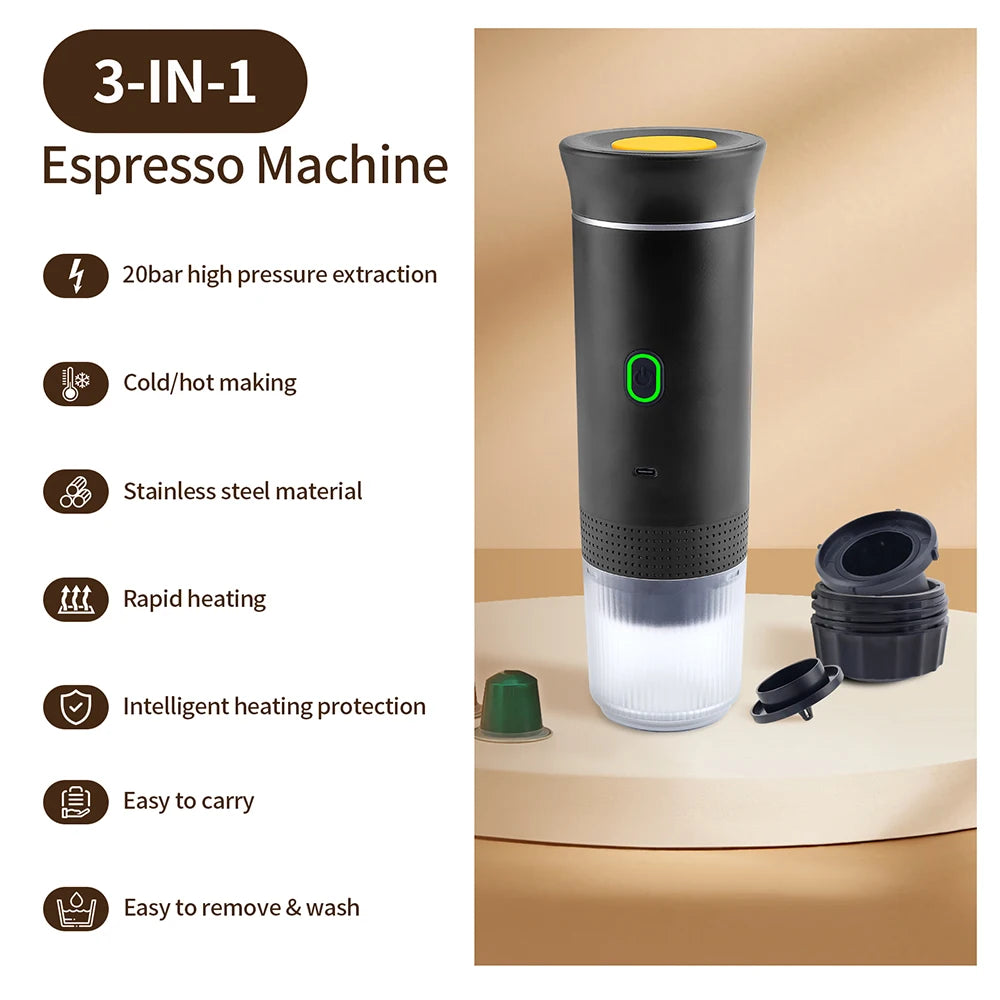 3-in-1 Portable Coffee Maker Espresso Coffee Maker For Car Home Camping Travel Capsule Powder Automatic Coffee Maker