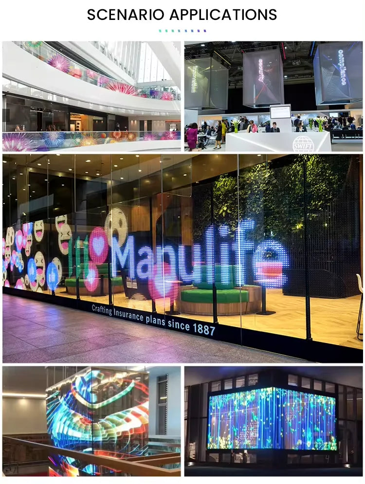 P3.91 P4 P7.81 Urved Curtain Transparent Mesh Film LED Screen Display in Glass Wall