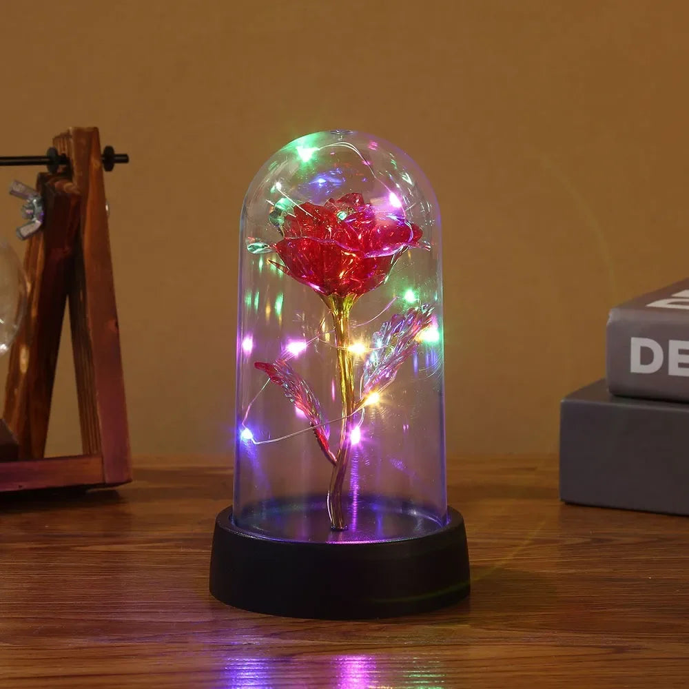 Valentines Day Gift for Girlfriend Eternal Rose LED Light Foil Flower In Glass Cover Mothers Day Wedding Favors Bridesmaid Gift