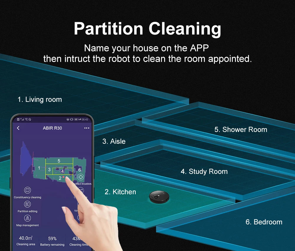 Robot Vacuum Cleaner ABIR R30 with Auto-empty Dock, 6500PA Suction, Multi-Floor Maping, Customized Wet Dry Room Cleaning