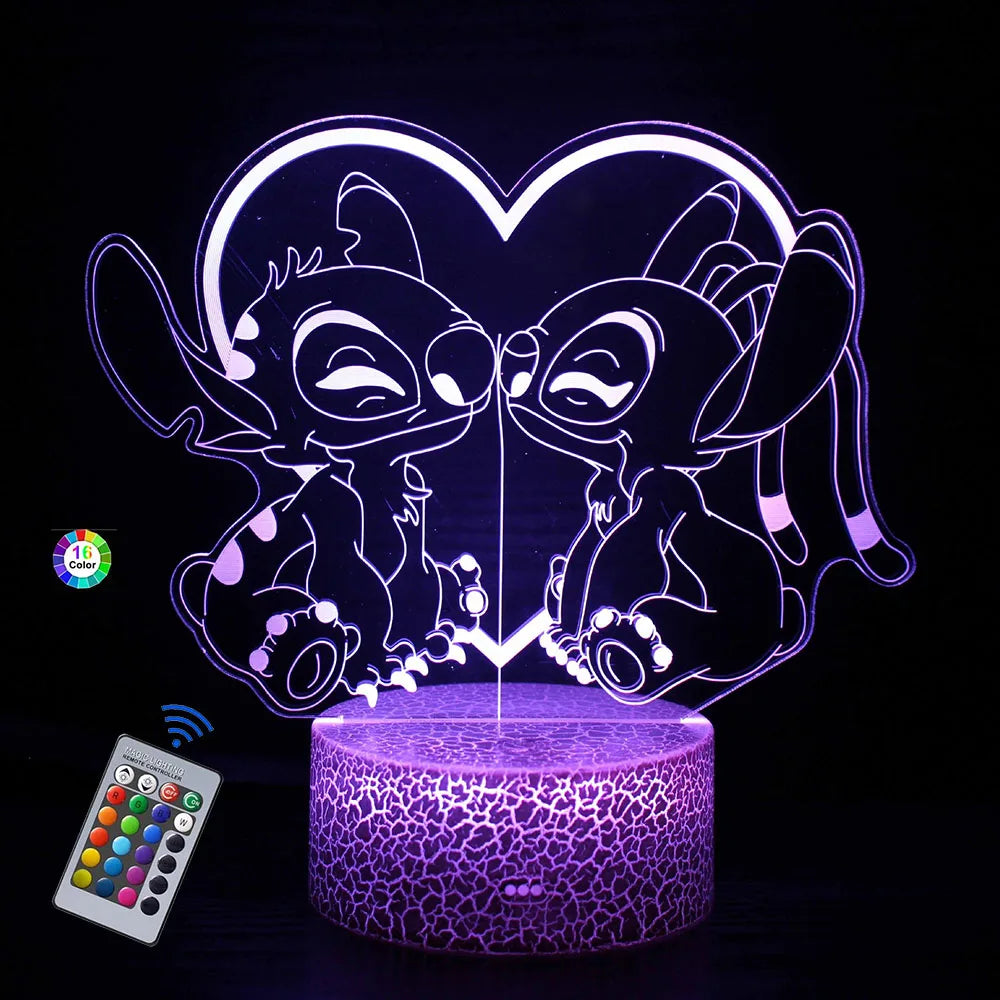 3D Night Light Stitch cartoon with Remote Control and Smart Touch Room Decor Lamp Birthday Valentine's Day Christmas Gifts