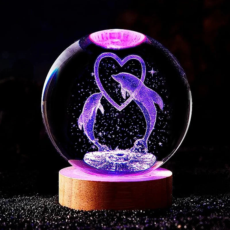 3D Dolphin Crystal Ball Color night light,Birthday girlfriend classmate wife children christmas Valentine's Day  gift