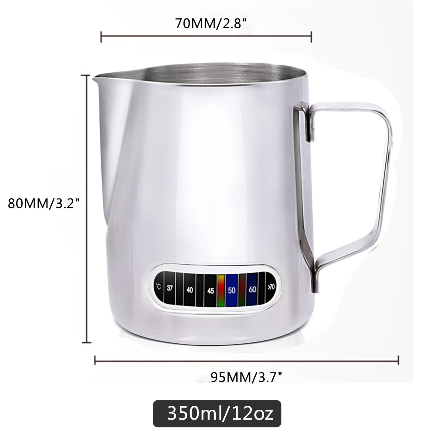 12/20oz Milk Frothing Pitcher 350/600ML Temperature Display Stainless Steel Milk Frother Pitcher Jug Cup for Latte Art Barista