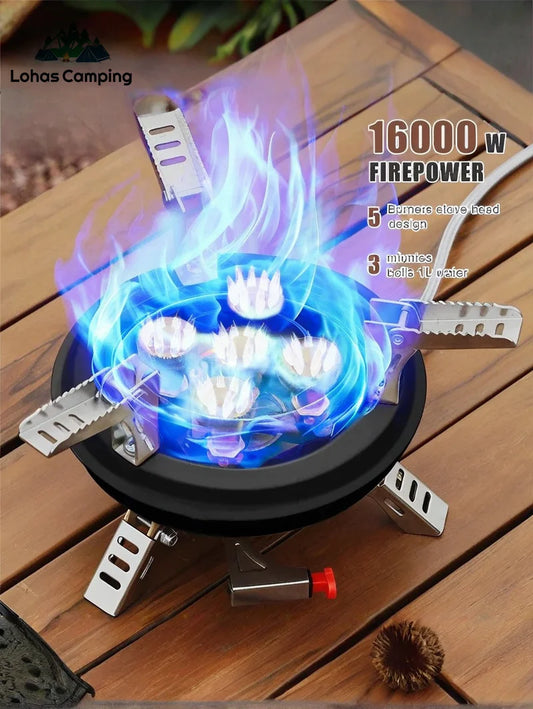 Lohascamping Camping Gas Stove IGT Portable 16000W Propane Butane Furnace Desktop Folding Five-head Gas Mini IGT burner Table